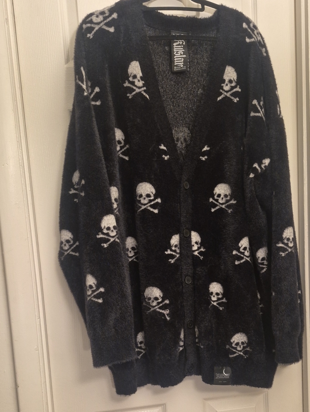 Killstar Black & White Skull-Patterned Men's Cardigan